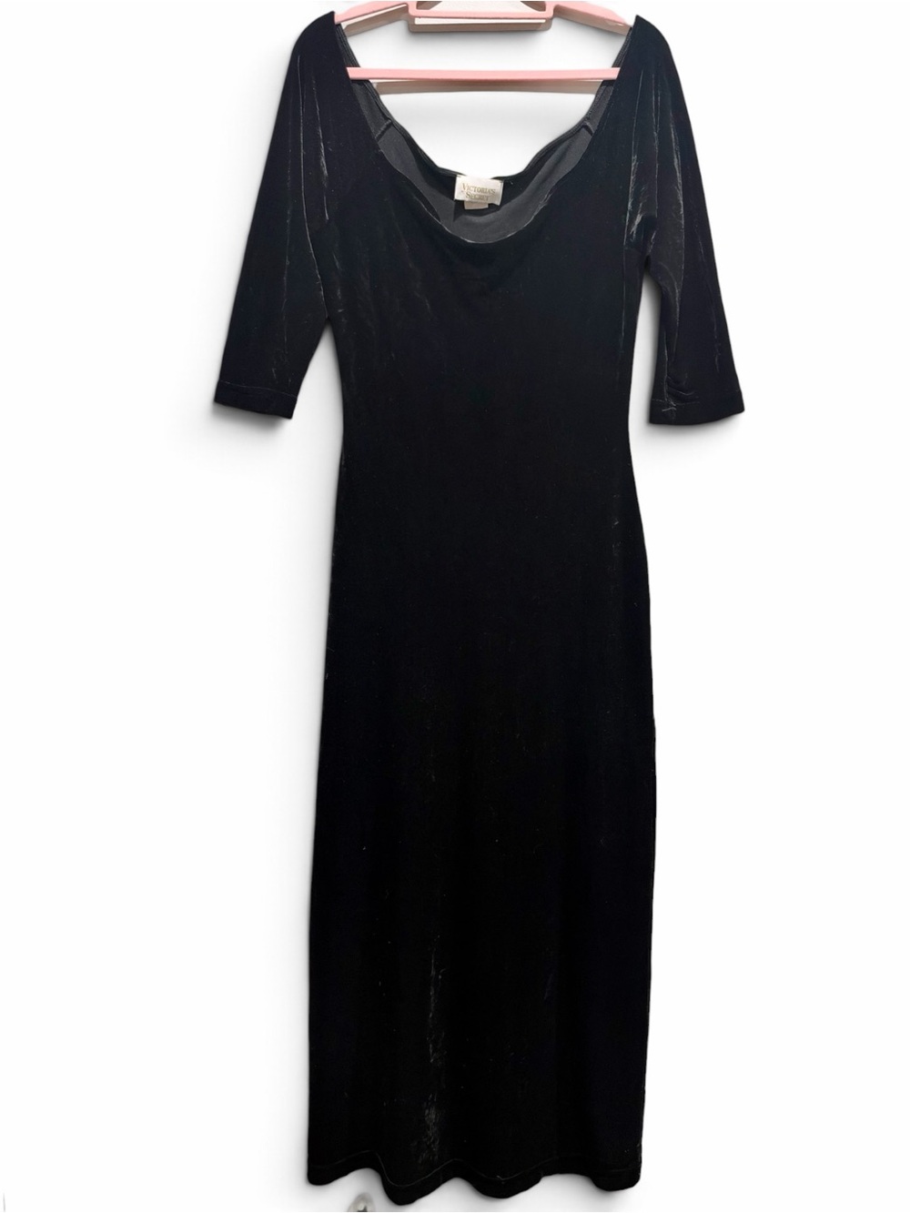 Victoria’s Secret Gold Label Black Velvet Maxi Dress M Gothic Romantic Stretch